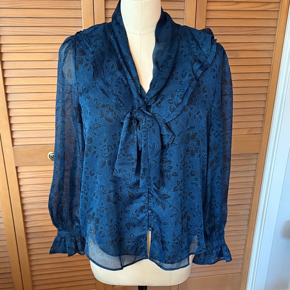 Ann Taylor blue and black Floral Blouse